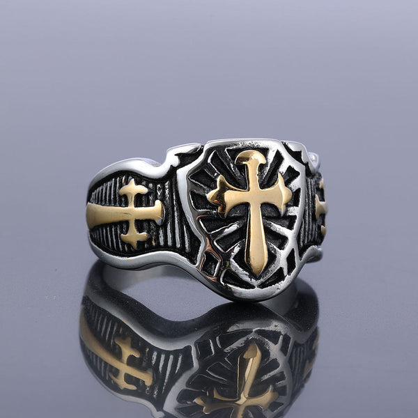 Knights Templar Commandery Ring - Gold Armor Shield Cross Sword