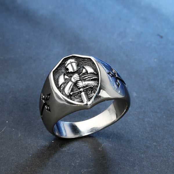 Knights Templar Commandery Ring - Black Cross Shield Signet