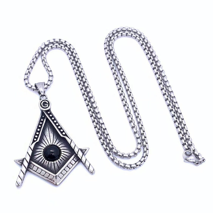 Master Mason Blue Lodge Pendant - Silver Titanium Steel Black Stone - Bricks Masons
