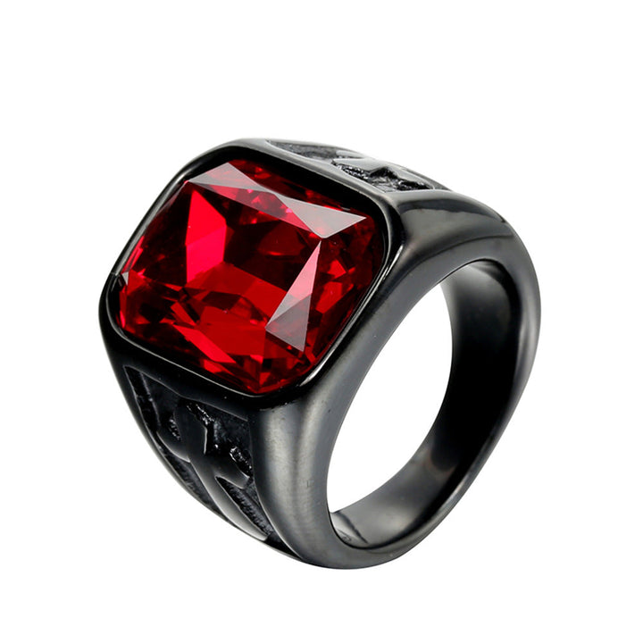 Knights Templar Commandery Ring - Black With Various Gemstones Stainless Steel Ring - Bricks Masons
