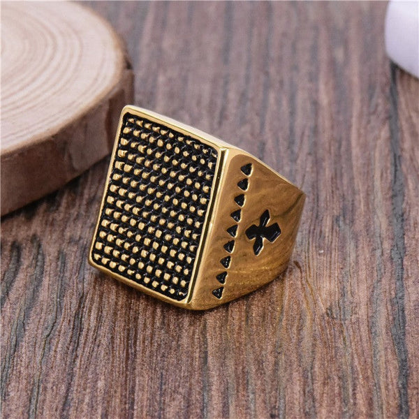 Knights Templar Commandery Ring - Gold Vintage Stainless Steel Rectangular Cross Ring