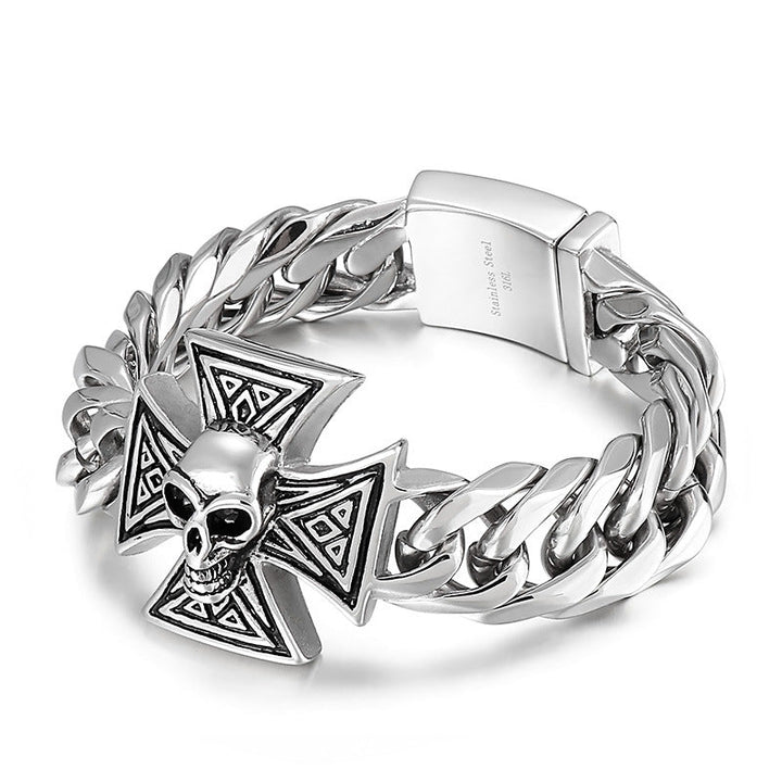 Knights Templar Commandery Bracelet - Silver Stainless Steel Skull - Bricks Masons