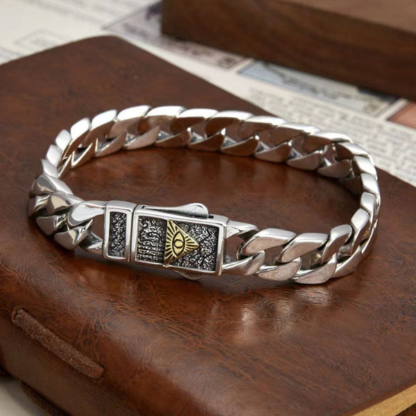 Eye Of Providence Bracelet - 925 Sterling Silver Golden All Seeing Eye