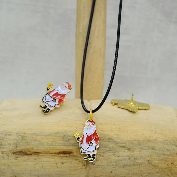 Masonic Necklace - Gold Plated Christmas Santa Pendant With Leather Chain