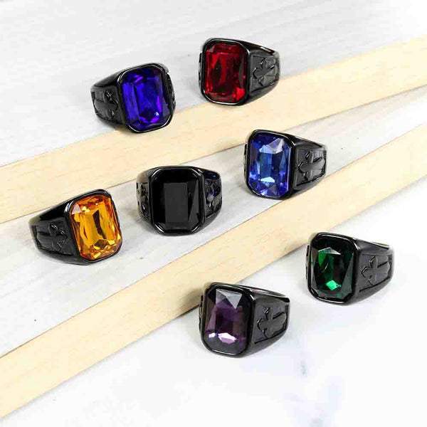 Knights Templar Commandery Ring - Black With Various Gemstones Stainless Steel Ring