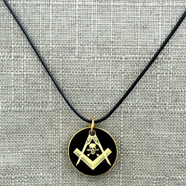 Widows Sons Necklace - Black & Gold Plated Pendant Leather Chain