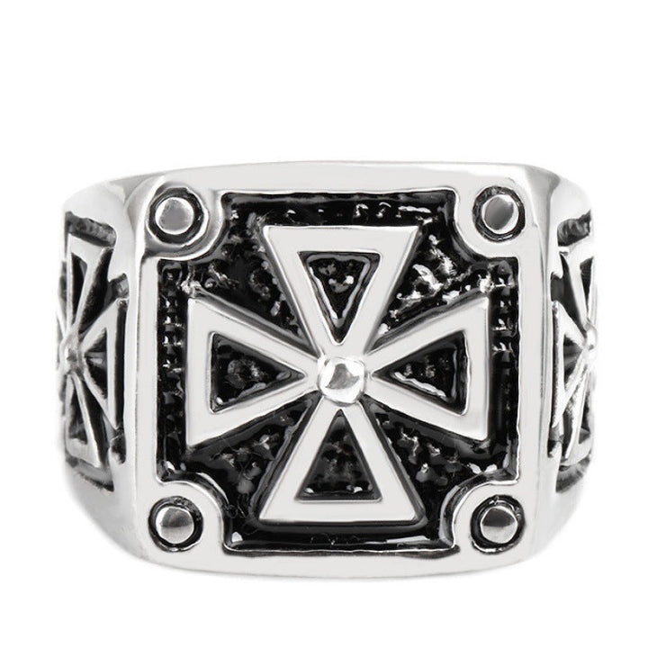 Knights Templar Commandery Ring - Black and Silver Stainless Steel Cross - Bricks Masons