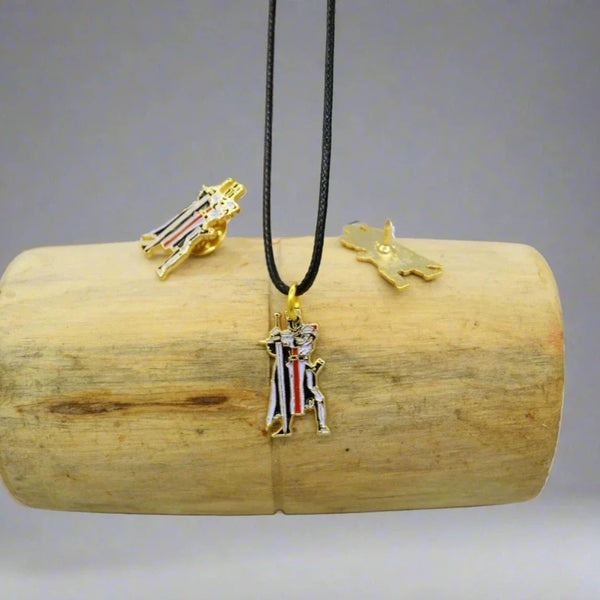 Knights Templar Commandery Necklace - Leather Chain Gold Plated Pendant