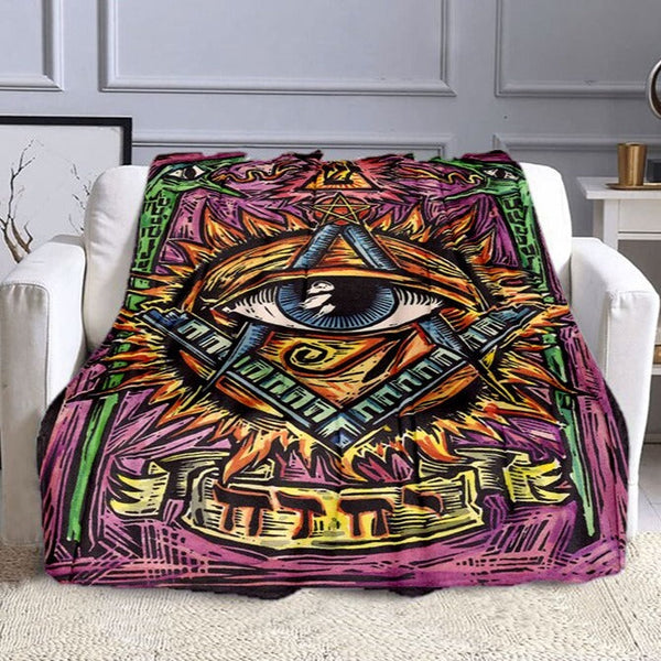 Master Mason Blue Lodge Blanket - Square and Compass G Flannel - Bricks Masons