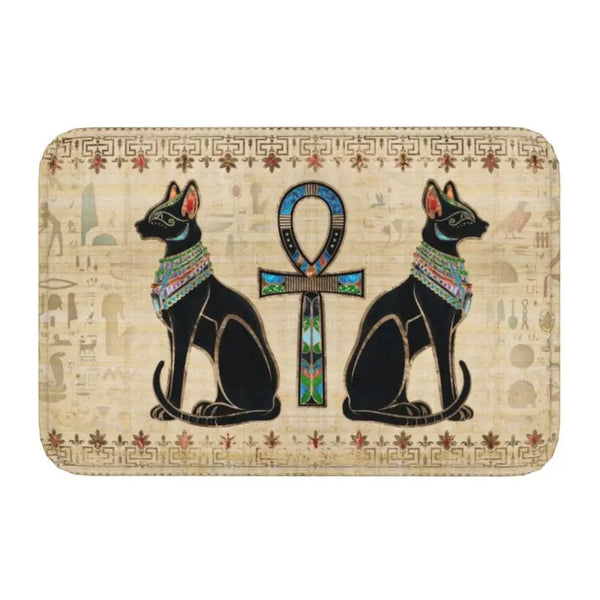 Ancient Egypt Mat - Bastet Cat Goddess With Ankh Cross Waterproof Polyester