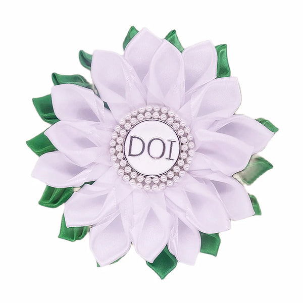 PHA DOI Brooch - White & Green Silk Ribbon Corsage