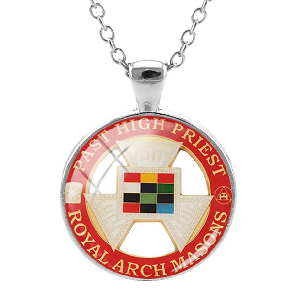 Past High Priest Royal Arch Chapter Necklace - Rhodium Plated Glass Cabochon