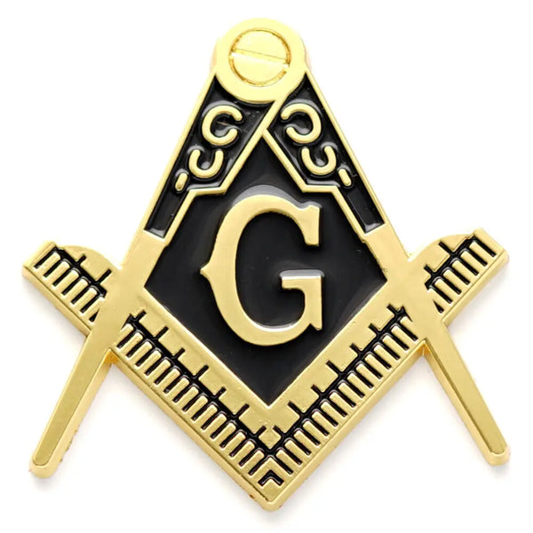Master Mason Blue Lodge Car Emblem - Gold & Black Alloy