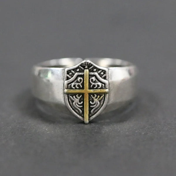 Knights Templar Commandery Ring - Copper Shield Shape With Cross & Adjustable Opening