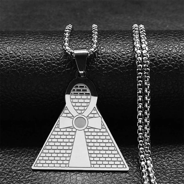 Ancient Egypt Necklace - Stainless Steel Ankh Cross & Pyramid Shape