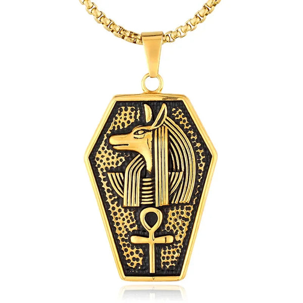 Ancient Egypt Necklace - Stainless Steel Ankh Cross & Anubis