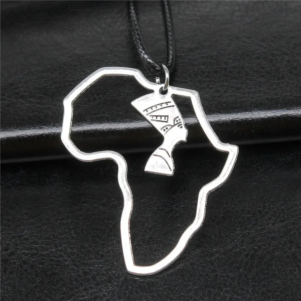 Ancient Egypt Necklace - Zinc Alloy Pharaoh & Africa Map