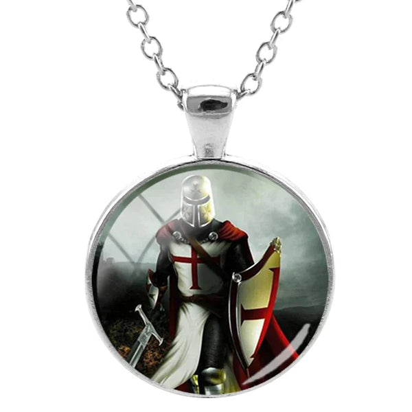 Knights Templar Commandery Necklace - Zinc Alloy & Glass Cabochon With Knight Design