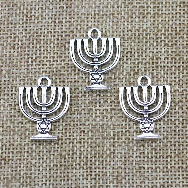 Ancient Israel Pendant - Menorah Hexagram Antique Silver 10pcs/Lot
