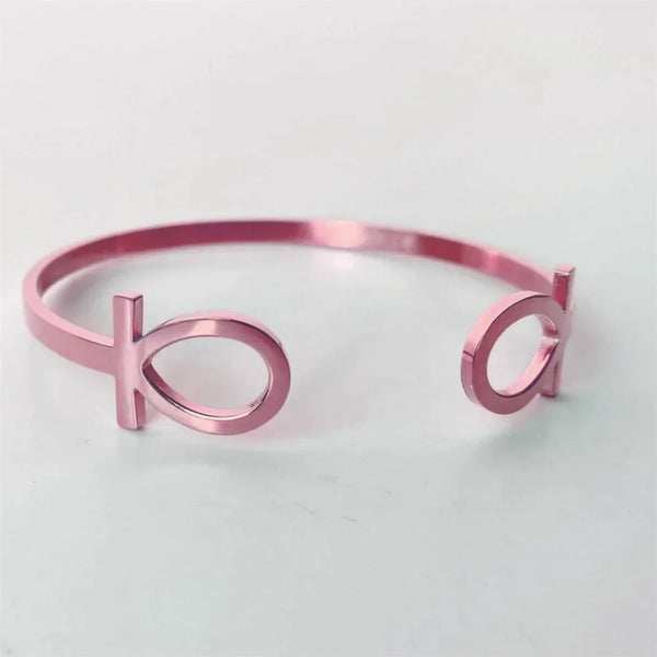 Ancient Egypt Bracelet - Pink Stainless Steel Ankh Cross Design