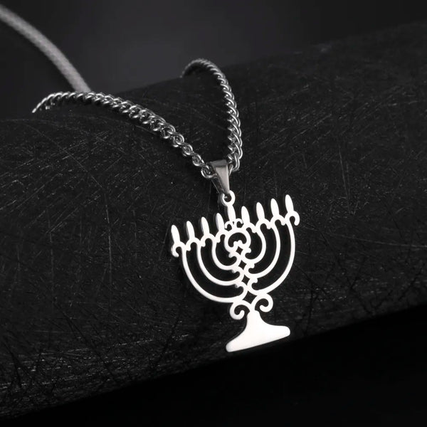 Ancient Israel Necklace - Stainless Steel Menorah Pendant