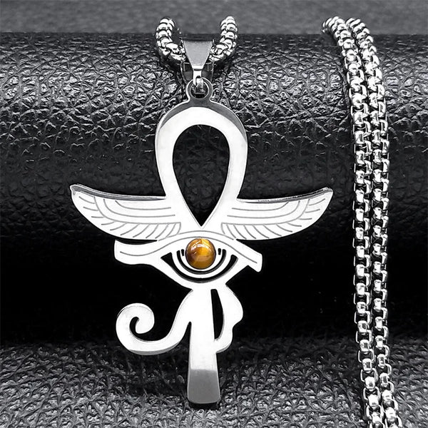Ancient Egypt Necklace - Silver Stainless Steel Ankh Cross