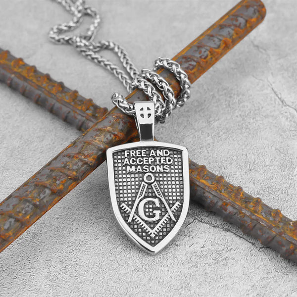 Master Mason Blue Lodge Necklace - Shield Cross Pendant Stainless Steel