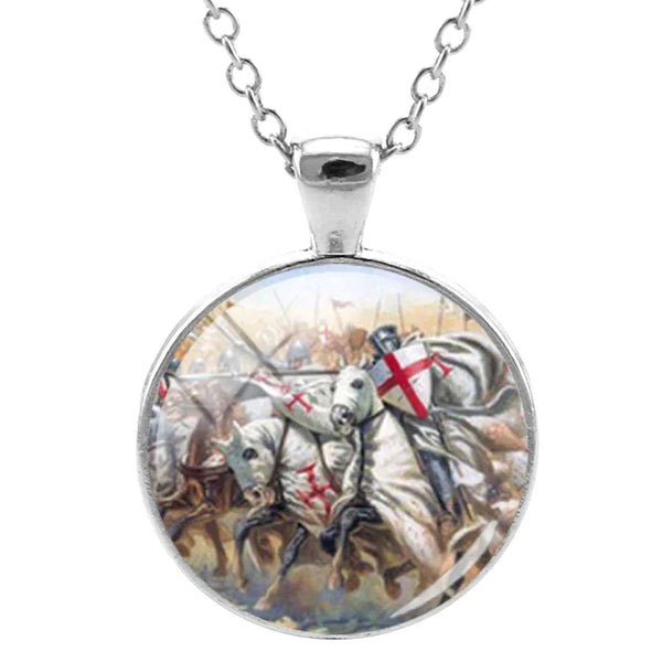 Knights Templar Commandery Necklace - Zinc Alloy & Glass Cabochon Pendant