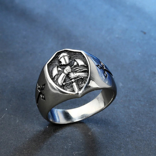 Knights Templar Commandery Ring - Stainless Steel With Armor Shield