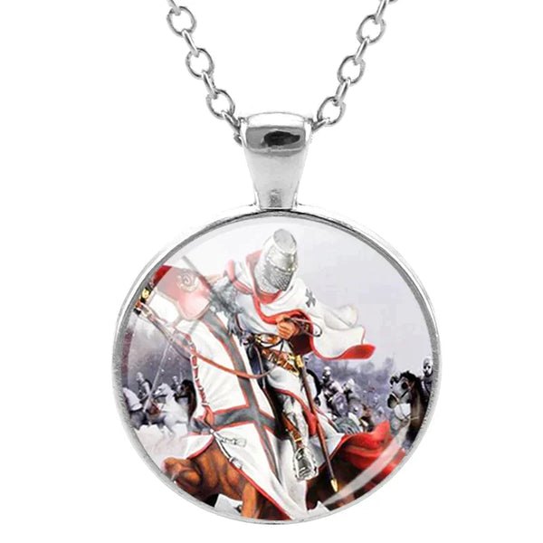 Knights Templar Commandery Necklace - Colorful Design Glass Cabochon