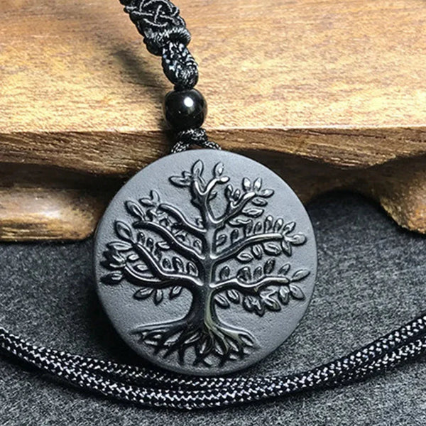 Ancient Israel Pendant - Tree Of Life Black Crystal Jade