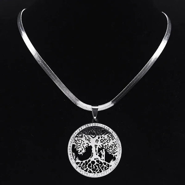 Ancient Israel Necklace - Tree of Life Stainless Steel Crystal