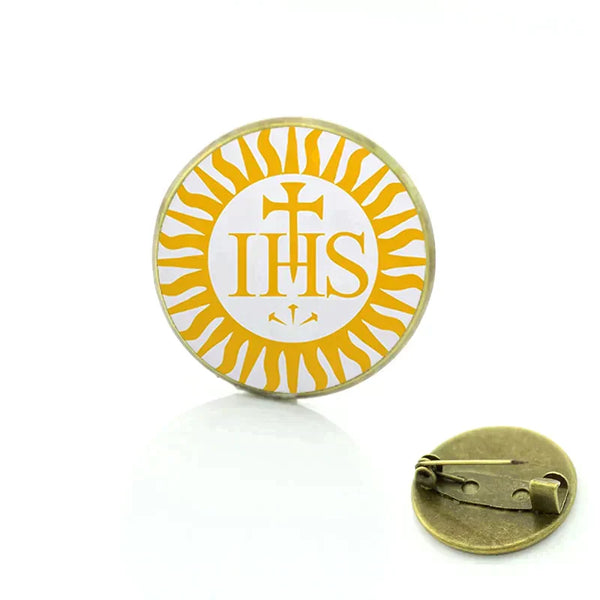 Red Cross Of Constantine Brooch - Zinc Alloy White & Yellow IHS