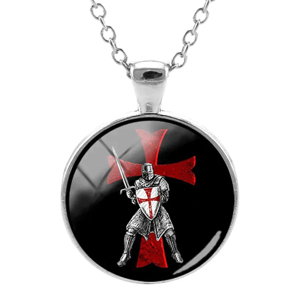 Knights Templar Commandery Necklace - Red Cross Design Glass Cabochon