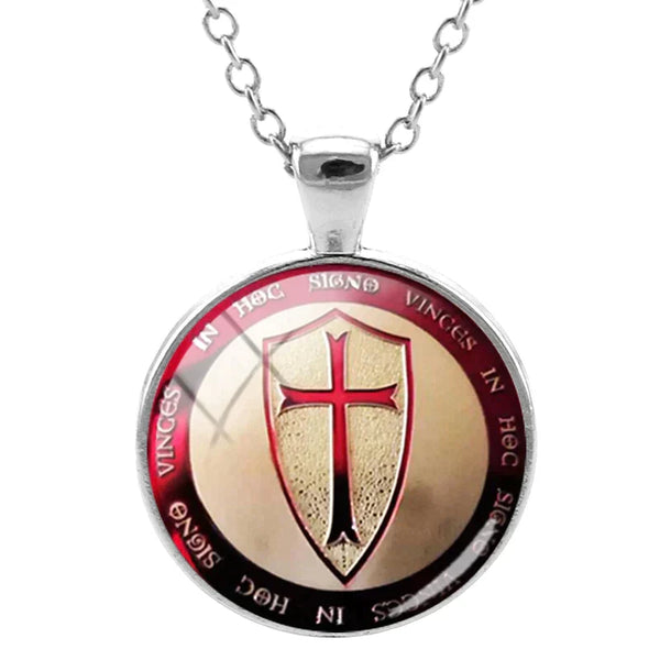 Knights Templar Commandery Necklace - Glass Cabochon Shield Pendant