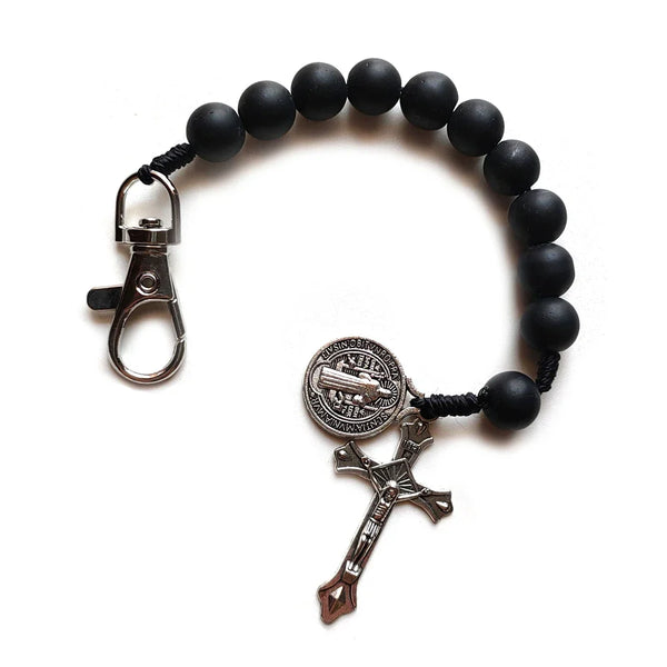 Knights Templar Commandery Bracelet - Saint Benedict Black Glass Beads