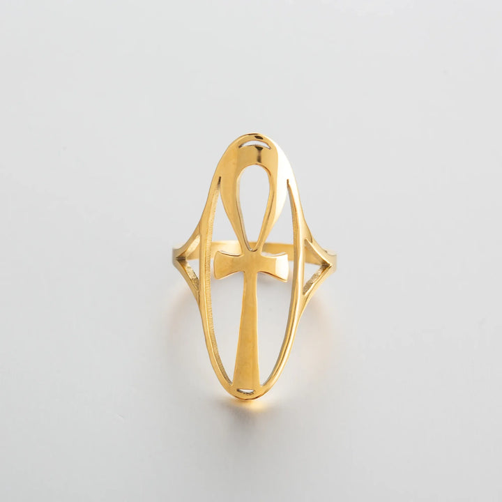 Ancient Egypt Ring - Ankh Cross Gold Plated Stainless Steel - Bricks Masons