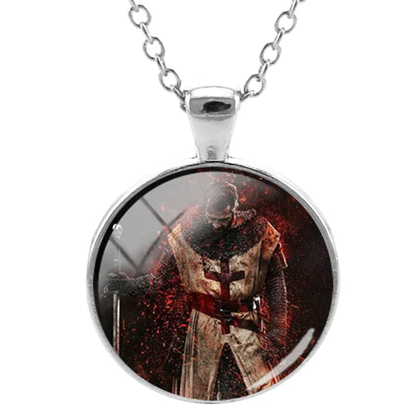 Knights Templar Commandery Necklace - Glass Cabochon Knight Design