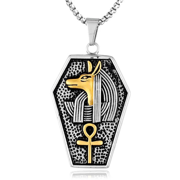 Ancient Egypt Necklace - Stainless Steel Anubis & Ankh Cross