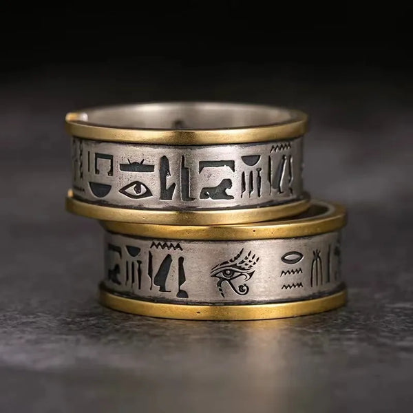 Ancient Egypt Ring - Zinc Alloy Egyptian Hieroglyphs Open Ring Adjustable Size