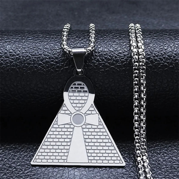 Ancient Egypt Necklace - Pyramid Shaped Ankh Cross Stainless Steel