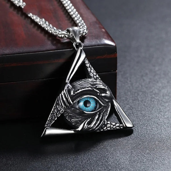Ancient Egypt Necklace - Zinc Alloy Triangle Blue Eye Of Horus