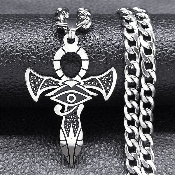 Ancient Egypt Necklace - Eye Of Horus Stainless Steel Ankh Cross