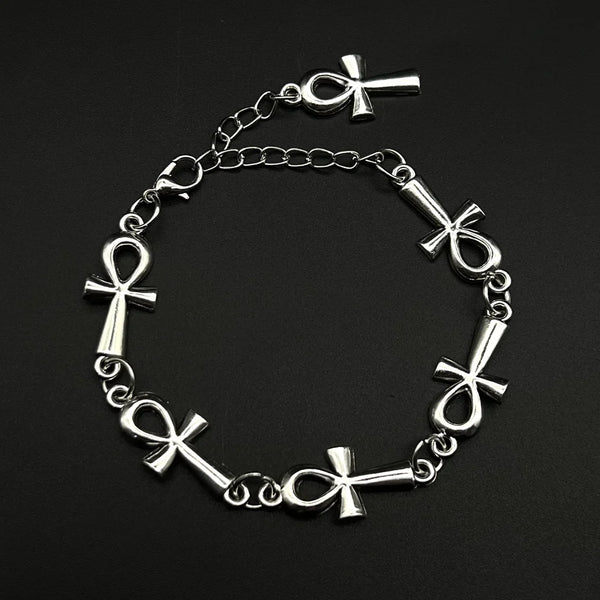 Ancient Egypt Bracelet - Ankh Cross Charms Silver Plated Zinc Alloy