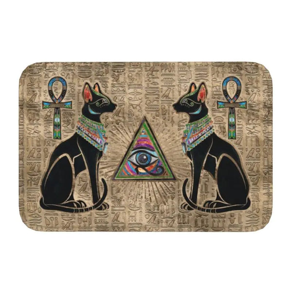Ancient Egypt Mat - Eye & Ankh Cross With Bastet Goddess Polyester