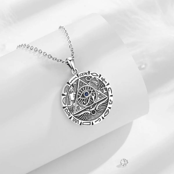 Ancient Egypt Necklace - 925 Sterling Silver Egypt Pyramid & Horus Eye