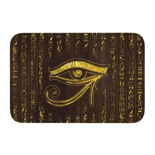 Ancient Egypt Mat - Polyester Gold Eye Of Horus With Hieroglyphs