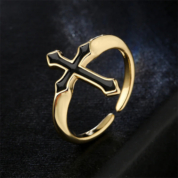 Knights Templar Commandery Ring - Black Cross Gold Copper Adjustable