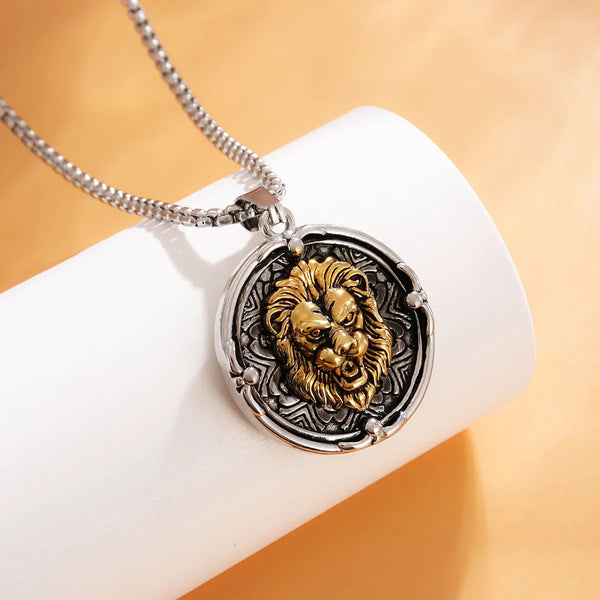 Ancient Israel Necklace - Gold & Silver Stainless Steel Chain Lion