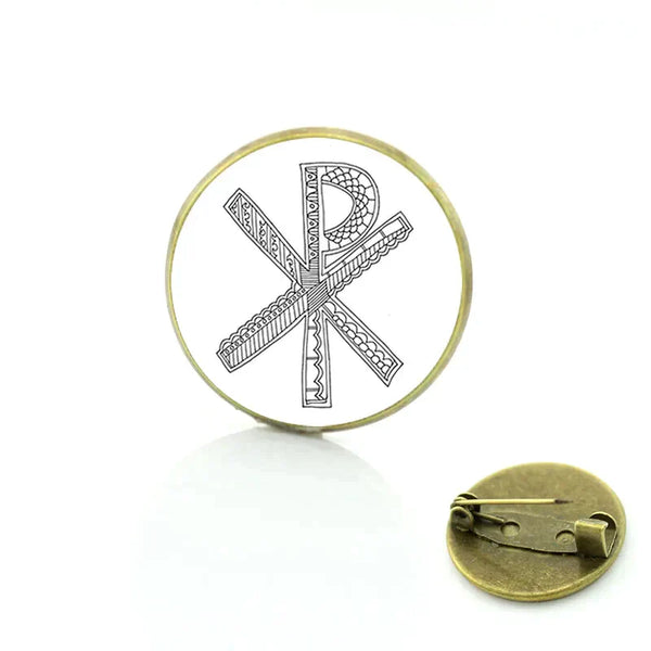 Red Cross Of Constantine Brooch - Zinc Alloy White & Black